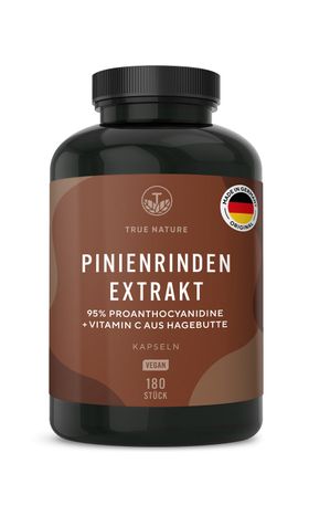 TRUE NATURE® Pinienrindenextrakt Kapseln mit Vitamin C - Vegan & Made in Germany