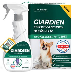 SILBERKRAFT Giardienspray Hunde & Katzen gegen Giardien, Bakterien, Viren & Pilze inkl. eBook