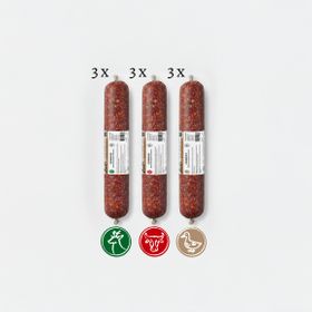Leo Barf Probierpaket Vollwert-Rollen – Rind · Ente · Wild