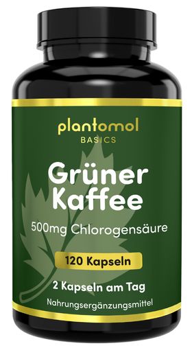 plantomol® Basics - Grüner Kaffee Kapseln mit 500 Chlorogensäure pro Tagesdosis. 2-Monatsvorrat