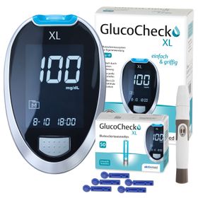 GlucoCheck XL Set [mg/dl] mit 60 Teststreifen zur Kontrolle des Blutzuckers