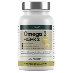 EXVital® Omega 3 + D3 & K2 Kapseln aus Algenöl, hochdosiert & vegan