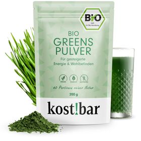 kost!bar BIO Greens Pulver - 60 Portionen reiner Natur - Zusatzfreies Konzentrat aus 5 Bio-Gräsern