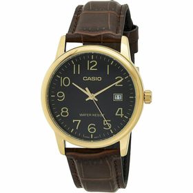 Casio Men's Standard Analog Gold Tone Leather Band Day Date Watch