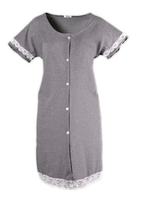 MYSANITY® Geburtshemd, vorne offen aus Baumwolle mit Spitze, Grau melange