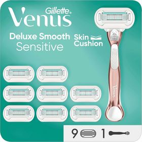 Gillette Venus Deluxe Smooth Sensitive Rasierer Damen, Damenrasierer + 9 Rasierklingen mit 5-fach Kl