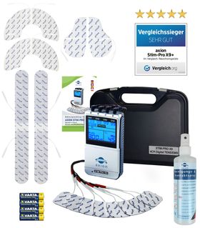 axion® 4 Kanal TENS EMS Kombigerät STIM-PRO X9+ mit Spray und Rückenelektrodenset