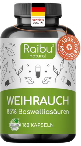 Weihrauch Kapseln Hochdosiert, 85% Boswelliasäuren, Deutschen Qualitätsstandards - RAIBU