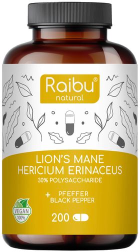 RAIBU Lions Mane (Hericium Erinaceus) Kapseln Hochdosiert