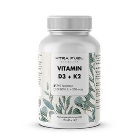 XTRA FUEL Vitamin D3 + K2 Tabletten: hochdosierte 20.000 I.E. + 200mcg MK-7