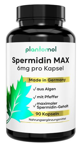 plantomol® Spermidin MAX mit Pfeffer - Spermidin Kapseln mit 6mg Spermidine/Kapsel - Laborgeprüft