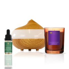 Dr Botanicals Deluxe Entspannungs-Eukalyptus-Diffuser-Set mit Sandelholz- und Bergamotkerze