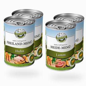 Bellfor Starter-Paket Hundefutter Nass mit Huhn und Lamm - Getreidefrei - Freiland-Menü + Heide-Menü