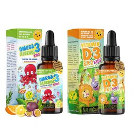 NatureCraft Kinder-Vital-Set: Vegan Omega-3 Algenöl + Vitamin D3 K2 Tropfen