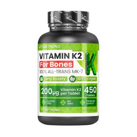 Vitastrong Vitamin K2 - 450 Tabletten, Unterstützung für Knochen & Kalziumstoffwechsel