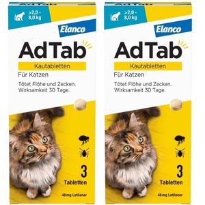 AdTab Kautabletten für Katzen über 2 bis 8 kg gegen Zecken und Flöhe, schnelle Abtötung von Parasiten für die Dauer von einem Monat thumbnail