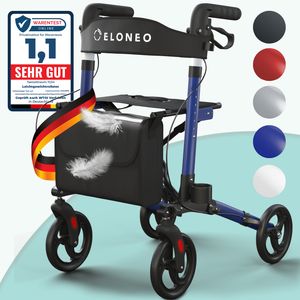 ELONEO Rollator Leichtgewichtrollator mit Stockhalter, Einkaufstasche & Rückengurt thumbnail