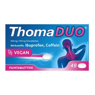 ThomaDUO® Ibuprofen 400mg – Nichts wirkt schneller*. Mit Coffein-Booster - Jetzt 10% sparen mit dem Code thomaduo10*