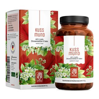 1044 mg L-Lysin Komplex Zitronenmelisse Selen 90 vegane Kapseln hochdosiert Kussmund NATURTREU®