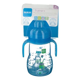 MAM Trainer+ Trinklernflasche mit Griffen, tropffreiem Sauger & Trinkschnabel 220ml blau, ab 4 Monate