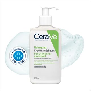 CeraVe Creme-zu-Schaum Reinigung für normale bis trockene Haut, Gesichtsreinigung & Make-up-Entferner, mit 3 essenziellen Ceramiden & Hyaluron