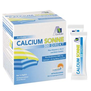 Avitale Calcium Sonne 500 Direkt-Direkt-Sticks ohne Wasser mit Orangengeschmack