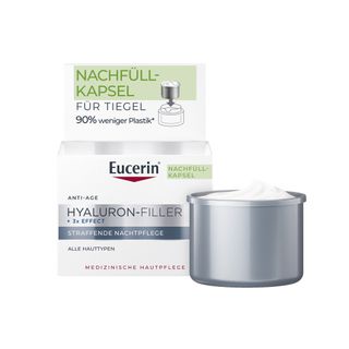 Eucerin® Hyaluron-Filler + 3x Effect Straffende Nachtpflege Nachfüllkapsel – Anti-Aging Nachtcreme mit Hyaluronsäure und regenerierende Pflege, Verpackung spart 90% Material