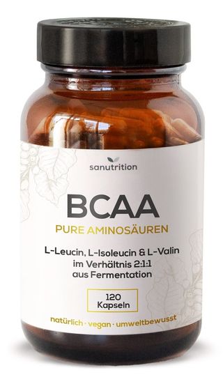 Sanutrition® - BCAA Kapseln | 120 Kapseln | Leucin, Isoleucin & Valin ohne Zusätze