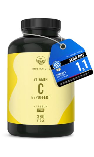 Vitamin C gepuffert Testsieger - Vitamin C 1000mg hochdosiert - bis zu 1 Jahr Vorrat - TRUE NATURE®