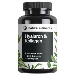 natural elements Hyaluronsäure Kollagen Komplex – 180 Stk – Biotin, Selen, Vitamin C & Bambusextrakt
