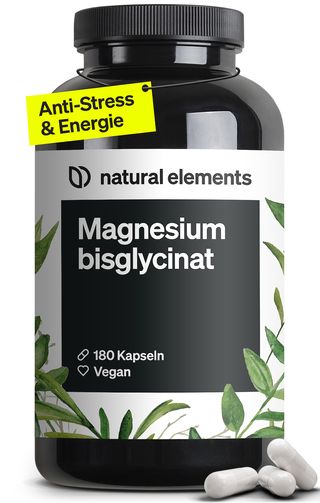 natural elements Magnesiumbisglycinat – Chelatiertes Magnesium – 180 Kapseln – 300mg Magnesium/Tag