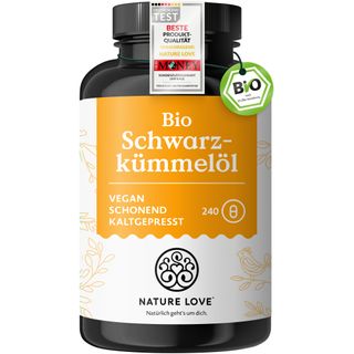 NATURE LOVE® Bio Schwarzkümmelöl - 240 Kapseln - 1000mg/Tag - 50% Linolsäure - kaltgepresst, Ägypten