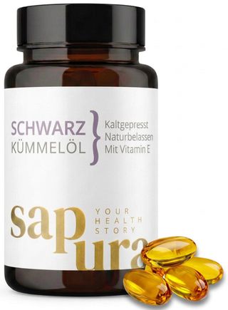 Schwarzkümmelöl Kapseln 1.000mg/Tag | Kaltgepresst | Thymochinon | 60 Kapseln | sapura health®