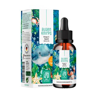 Omega3 Kinder DHA EPA vegan Algenöl 50 ml Tropfen Orange Algenknirps NATURTREU®