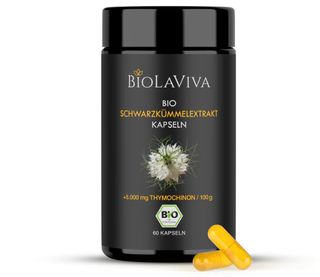 BIOLAVIVA Schwarzkümmel Extrakt Kapseln mit 5% Thymochinon | Hochdosiert | Bio| Laborgeprüft | Vegan