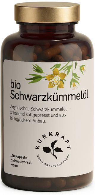Kurkraft Bio Schwarzkümmelöl Kapseln kaltgepresst vegan – 1.000 mg ägyptisches Öl pro Tag