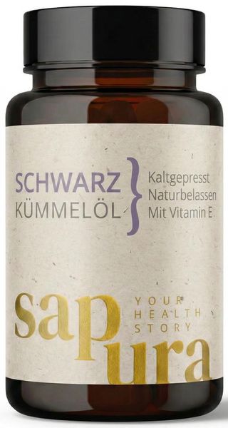 Schwarzkümmelöl Kapseln 1.000mg/Tag | Kaltgepresst | Thymochinon | 60 Kapseln | sapura health®