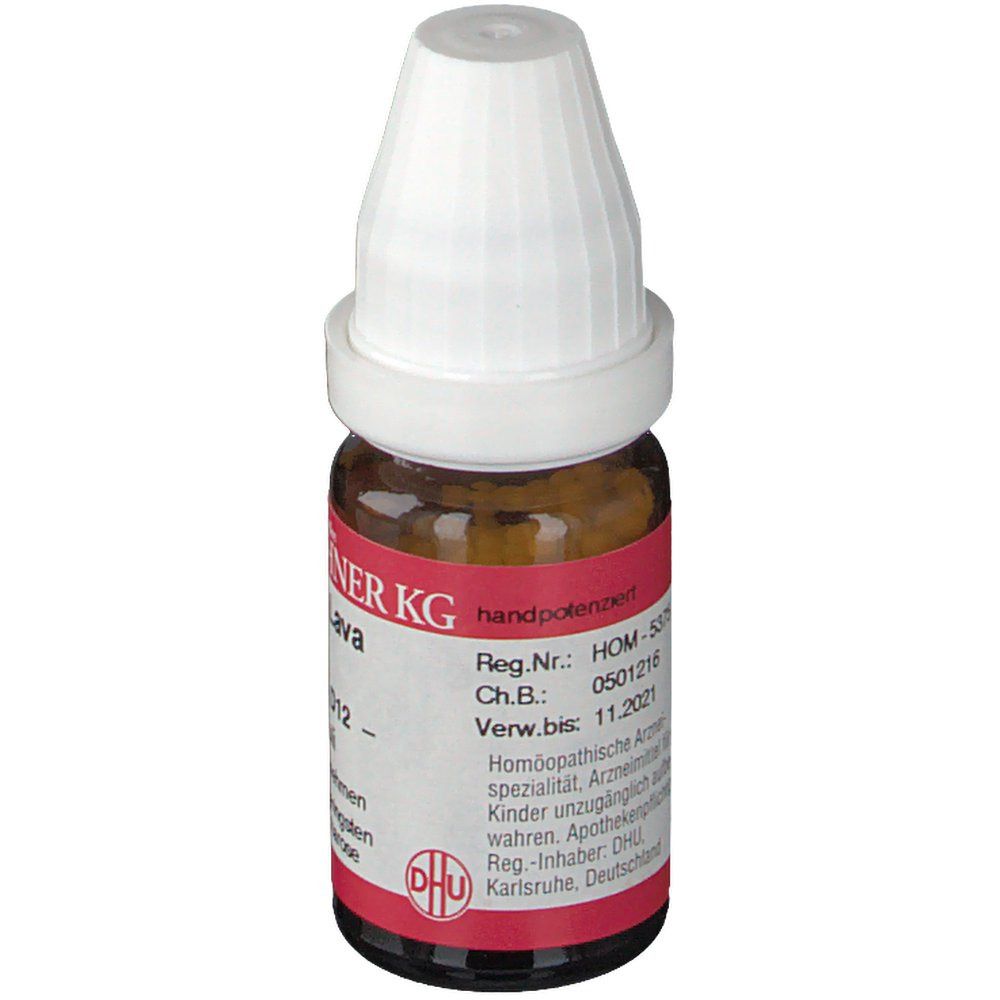 Braune Glasflasche mit weißem Deckel. Etikett mit Text: DR. PEITHNER KG handpotenziert, DHU Logo, Verfallsdatum.