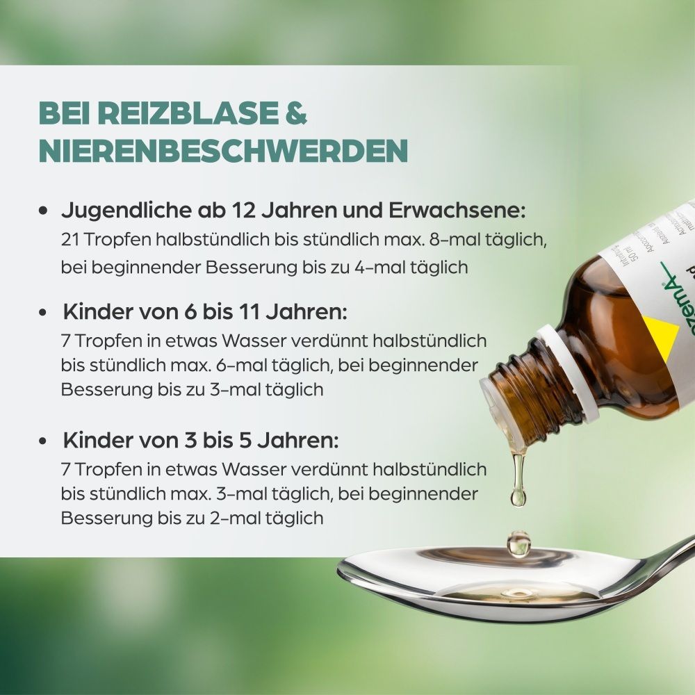 Dosierung von Apozema Blasen- und Nieren-Tropfen Nr. 9 für verschiedene Altersgruppen.