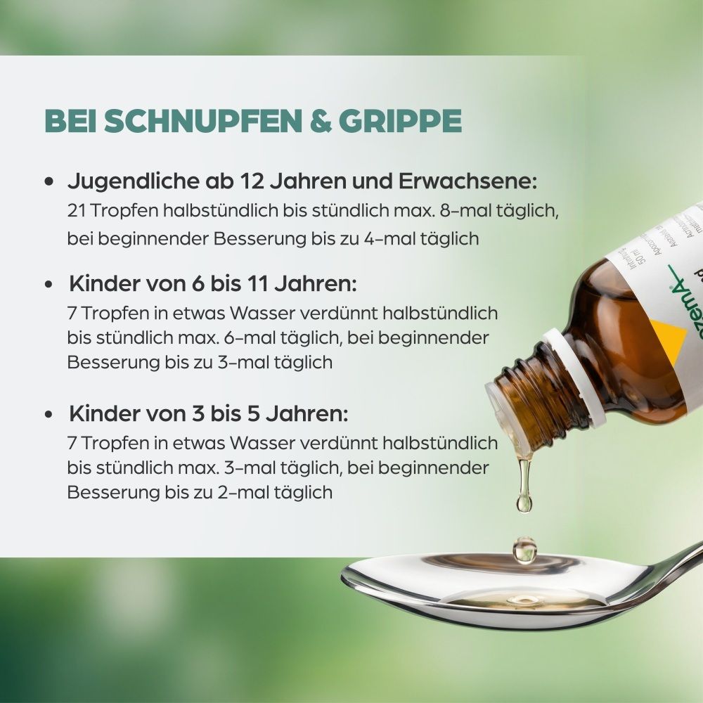 Dosierungsanleitung für Apozema® Schnupfen- und Grippe-Tropfen Nr. 28.