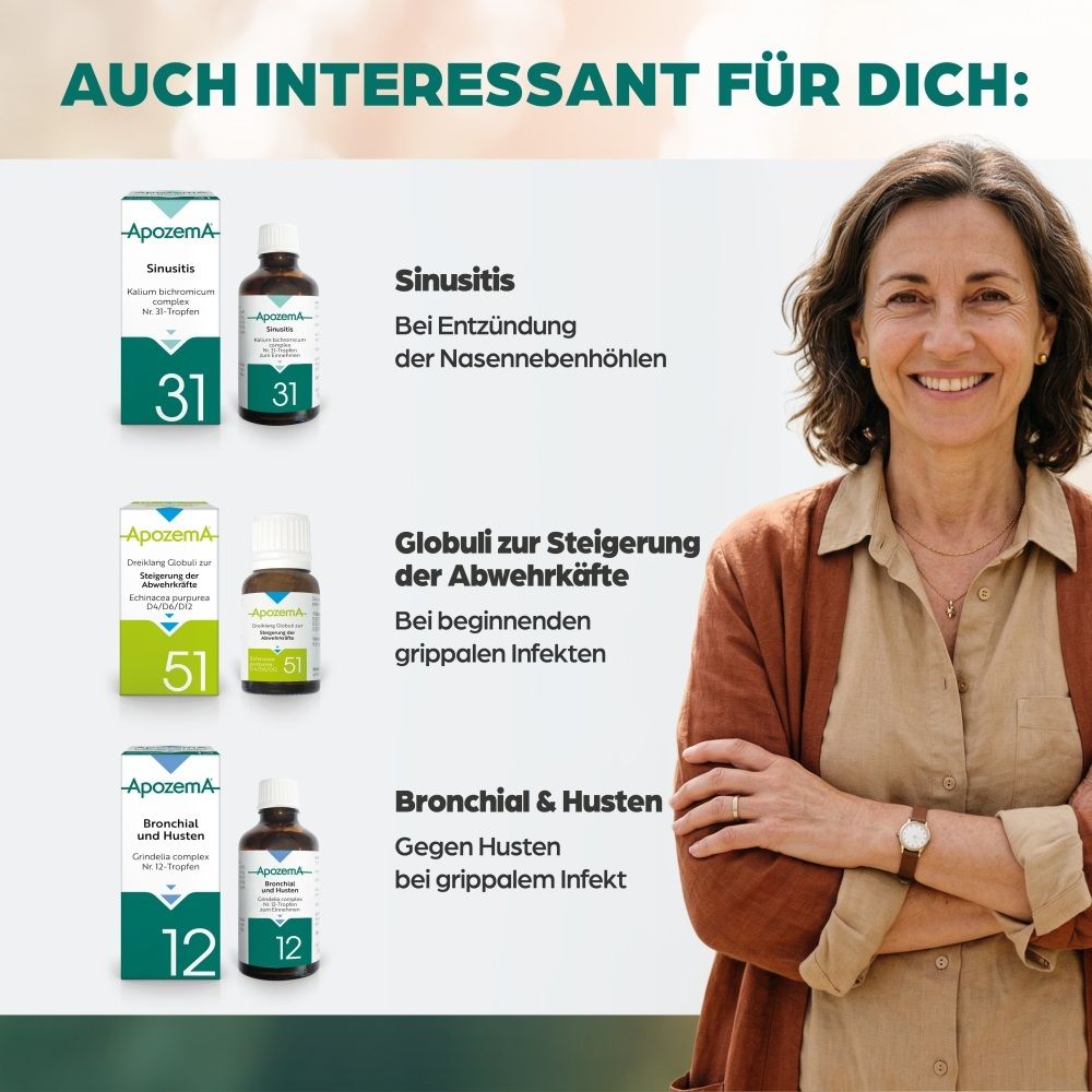 Apozema® Produkte: Sinusitis, Globuli Abwehrkräfte, Bronchial & Husten.