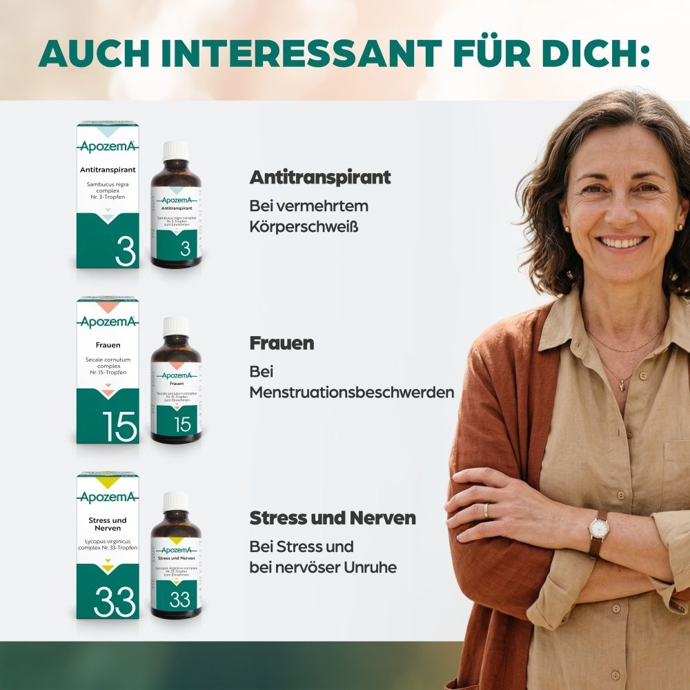 APOZEMA Akne-Tropfen Nr. 1: Flasche und Faltschachtel. Weitere APOZEMA Produkte: Antiperspirant, Frauen, Stress und Nerven.