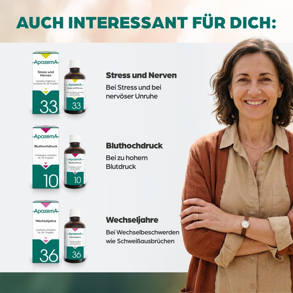 ApoZema Produkte: Antitranspirant, Stress und Nerven, Bluthochdruck, Wechseljahre.