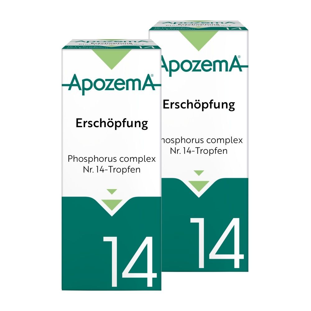 Apozema Erschöpfung Nr. 14 Tropfen: Flasche und Faltschachtel.