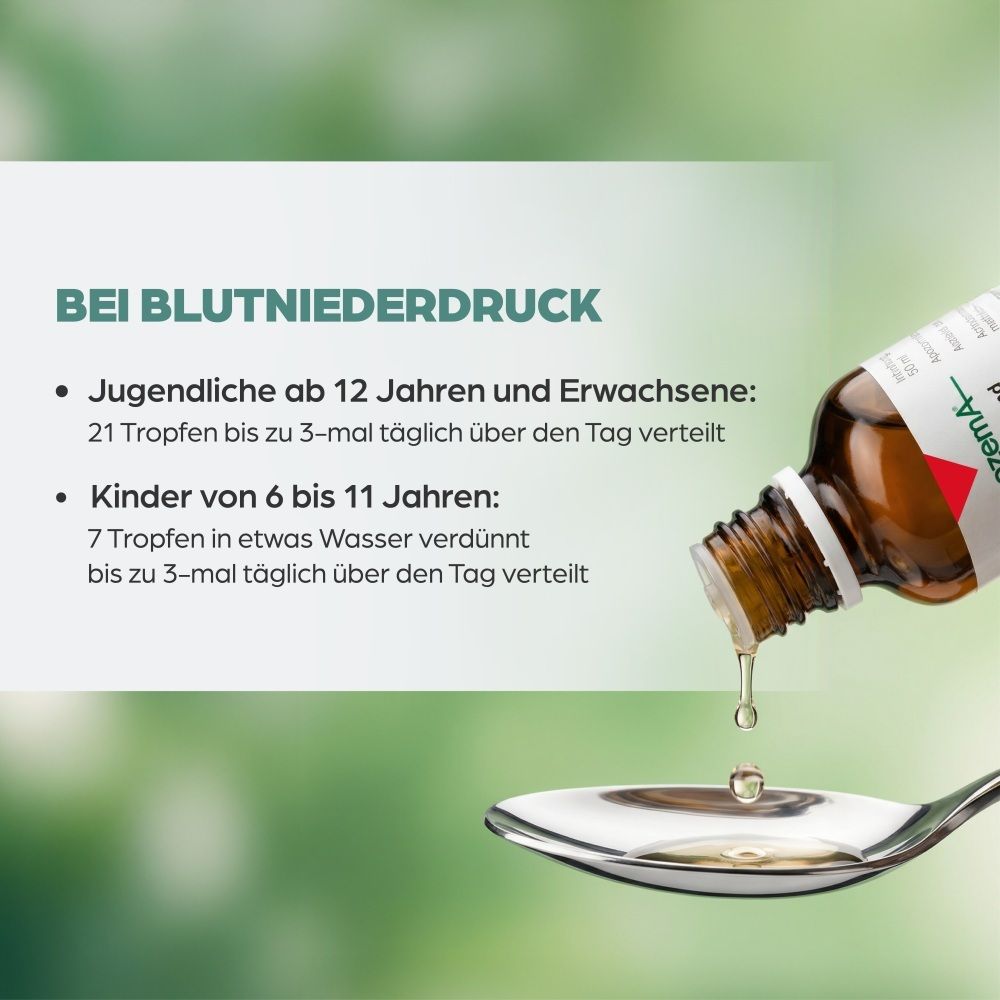 Apozema Blutniederdruck Tropfen Nr. 11: Tropfen werden auf einen Löffel gegeben.
