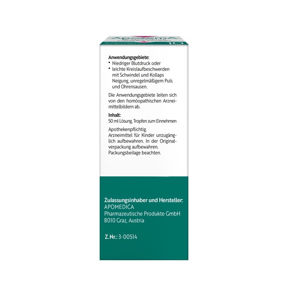 Rückseite der Faltschachtel von Apozema Blutniederdruck Tropfen Nr. 11.
