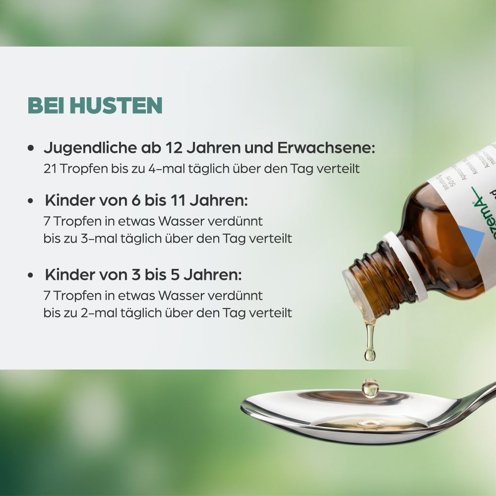 Tropfen werden auf einen Löffel gegeben, mit Dosierungsanleitung.