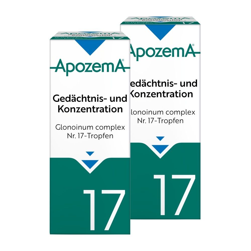 Apozema® Gedächtnis- und Konzentrations-Tropfen Nr. 17: Schachtel und Fläschchen.