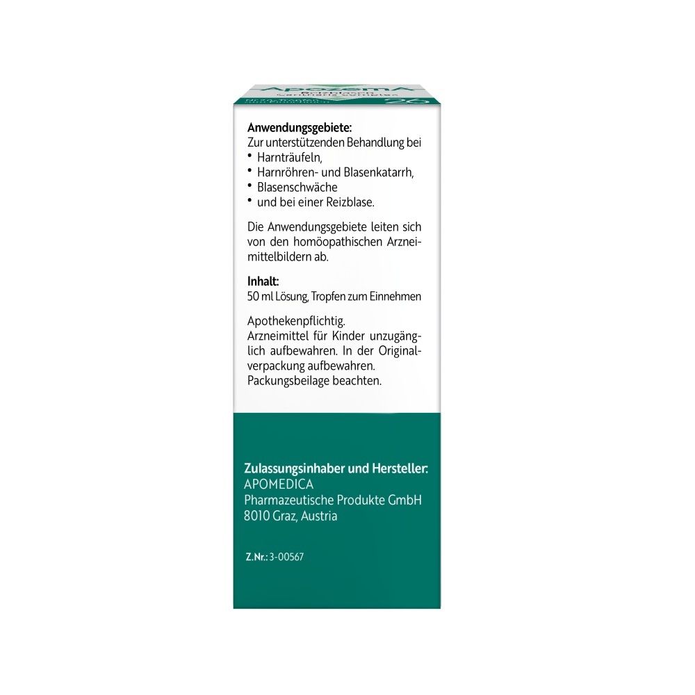 Apozema Reizblasen Tropfen Nr. 26: Rückseite der Faltschachtel mit Anwendungsinformationen.