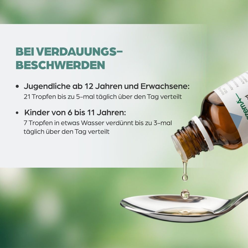 Apozema Magen und Darm Nr. 37: Tropfen werden auf einen Löffel gegeben.